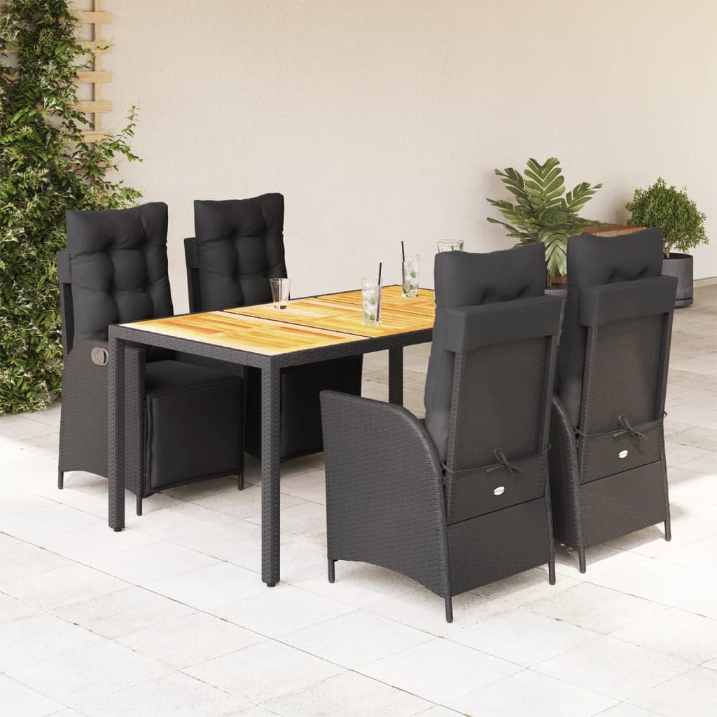 Set de comedor jardín 11 pzas con cojines ratán sintético negro