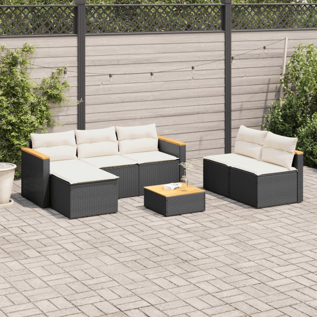 Set sofás jardín y cojines 5 pzas ratán sintético acacia marrón