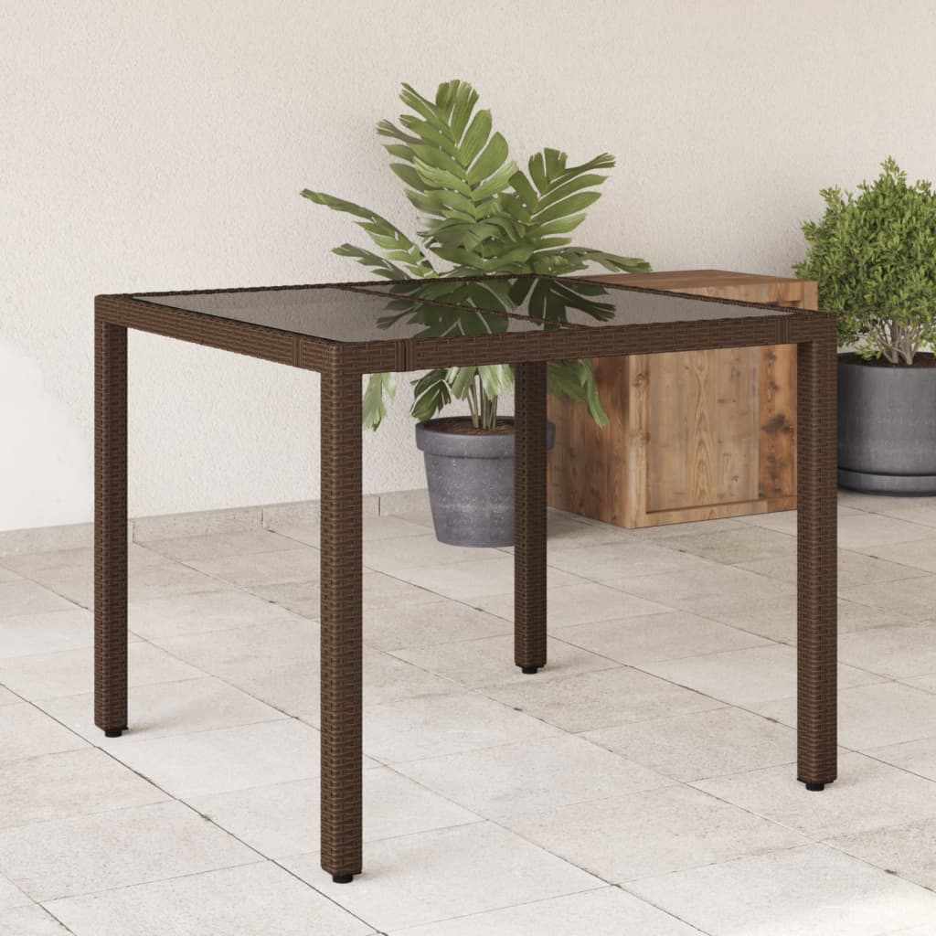 Mesa de jardín superficie de vidrio ratán PE beige 110x68x70 cm