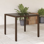 Mesa de jardín superficie de vidrio ratán PE beige 110x68x70 cm