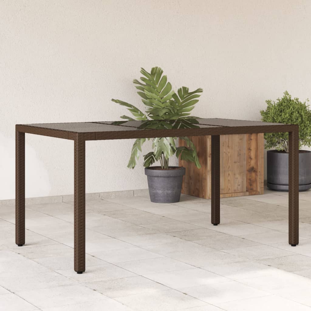 Mesa de jardín superficie de vidrio ratán PE beige 110x68x70 cm