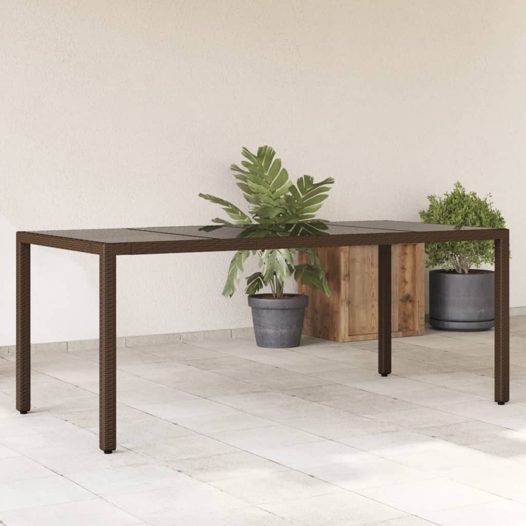 Mesa de jardín superficie de vidrio ratán PE beige 110x68x70 cm