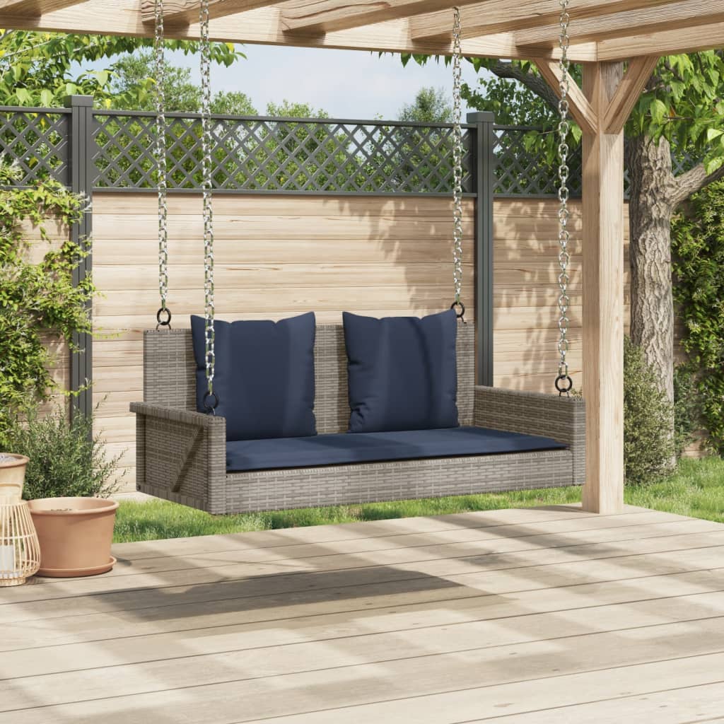 Banco columpio con cojines gris 119x56x48 cm ratán sintético