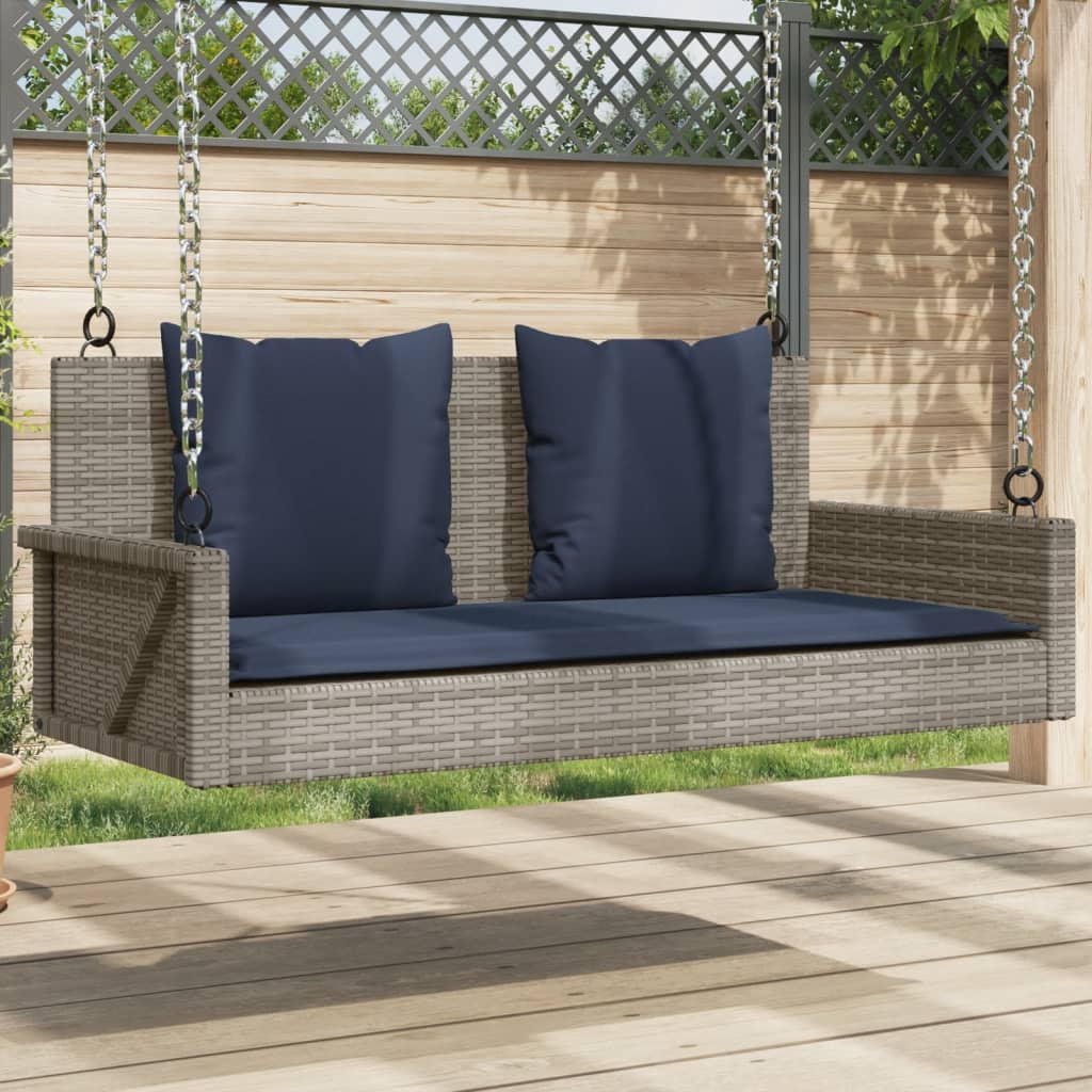 Banco columpio con cojines gris 119x56x48 cm ratán sintético