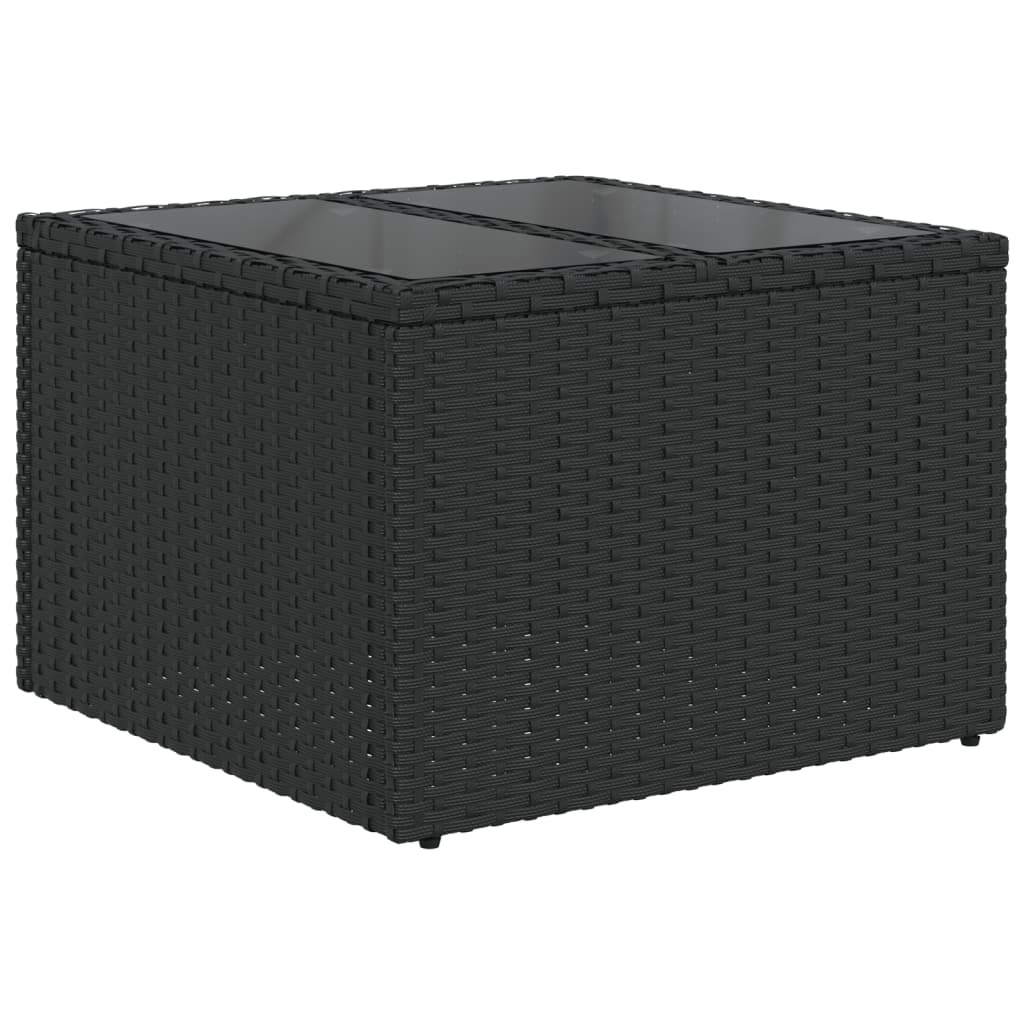 Mesa de jardín con tablero de cristal, ratán sintético, color negro, 55 x 55 x 37 cm