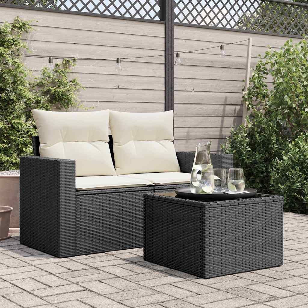 Mesa de jardín con tablero de cristal, ratán sintético, color negro, 55 x 55 x 37 cm