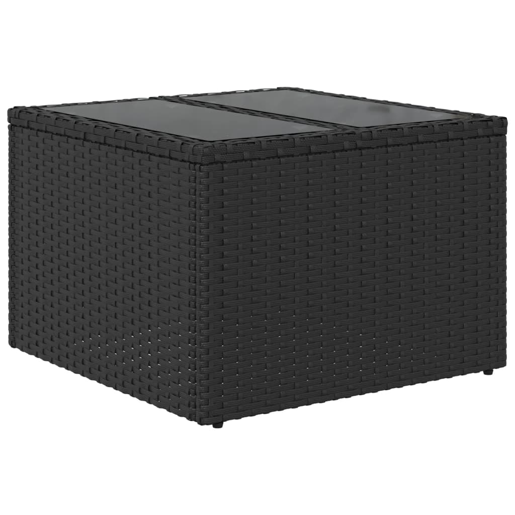 Mesa de jardín con tablero de cristal, ratán sintético, color negro, 55 x 55 x 37 cm