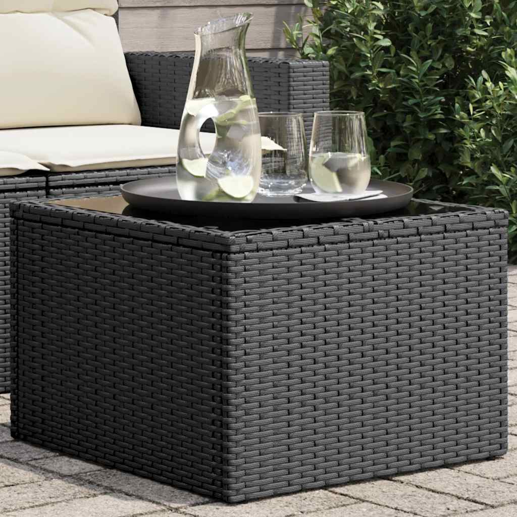 Mesa de jardín con tablero de cristal, ratán sintético, color negro, 55 x 55 x 37 cm