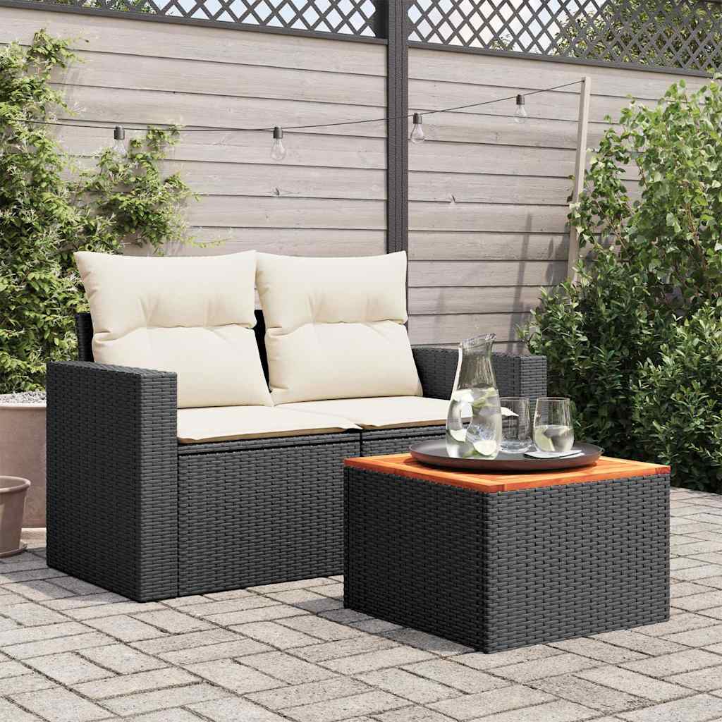Mesa de jardín negra 55x55x37 cm ratán sintético y madera de acacia