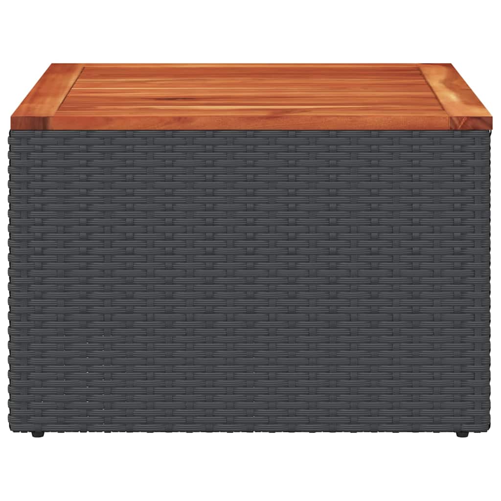 Mesa de jardín negra 55x55x37 cm ratán sintético y madera de acacia