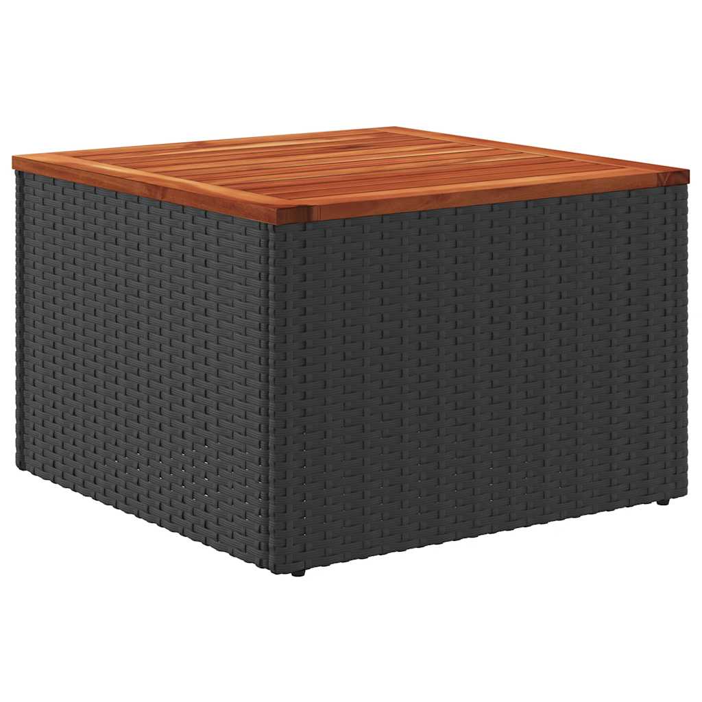 Mesa de jardín negra 55x55x37 cm ratán sintético y madera de acacia