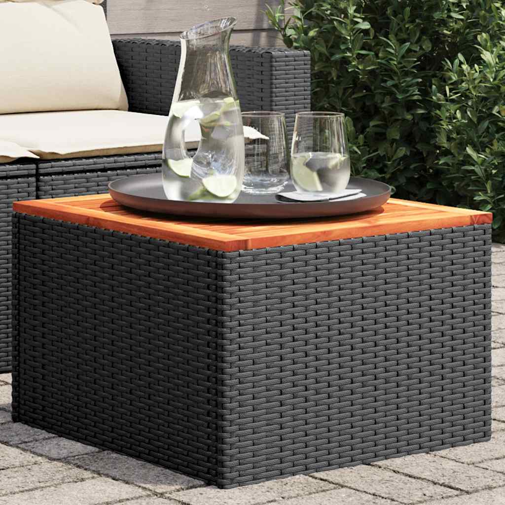 Mesa de jardín negra 55x55x37 cm ratán sintético y madera de acacia