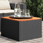 Mesa de jardín negra 55x55x37 cm ratán sintético y madera de acacia