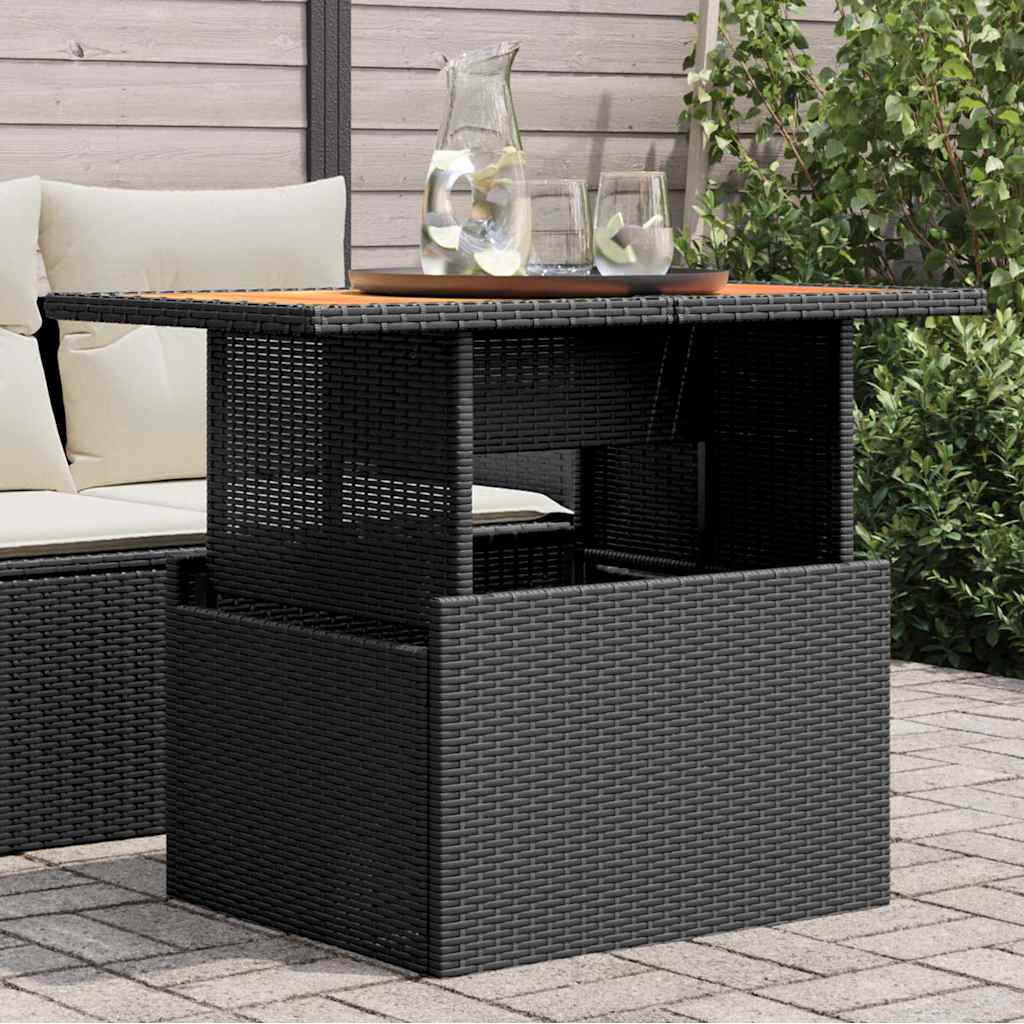 Mesa de jardín ratán PE y madera acacia gris 110x110x71 cm