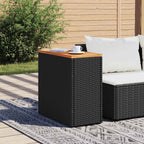 Mesa auxiliar de jardín con tablero de madera, color negro, 58 x 27,5 x 55 cm, ratán sintético