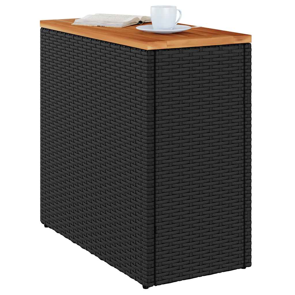 Mesa auxiliar de jardín con tablero de madera, color negro, 58 x 27,5 x 55 cm, ratán sintético