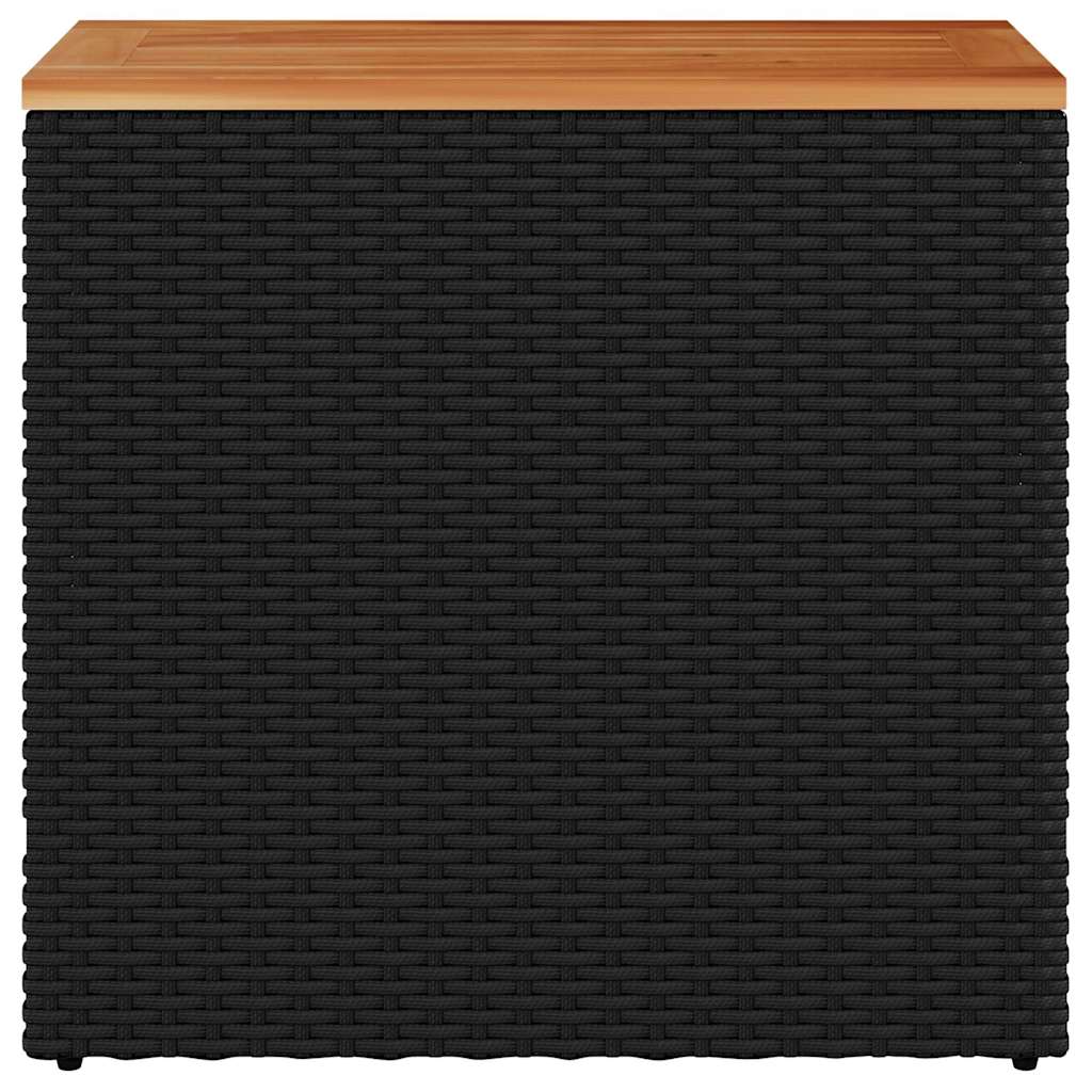 Mesa auxiliar de jardín con tablero de madera, color negro, 58 x 27,5 x 55 cm, ratán sintético
