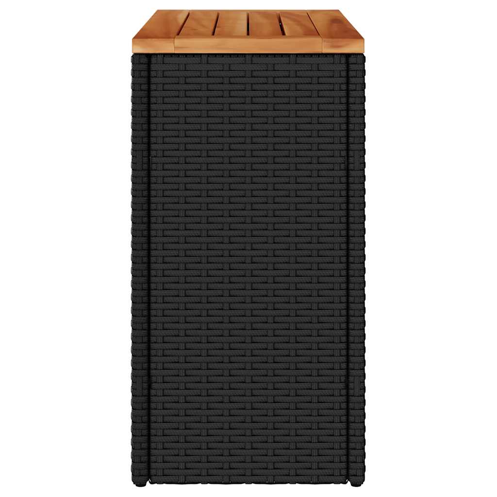 Mesa auxiliar de jardín con tablero de madera, color negro, 58 x 27,5 x 55 cm, ratán sintético
