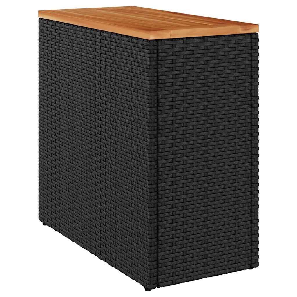 Mesa auxiliar de jardín con tablero de madera, color negro, 58 x 27,5 x 55 cm, ratán sintético