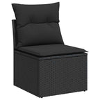 Silla de jardín sin brazos con cojines de ratán sintético negro