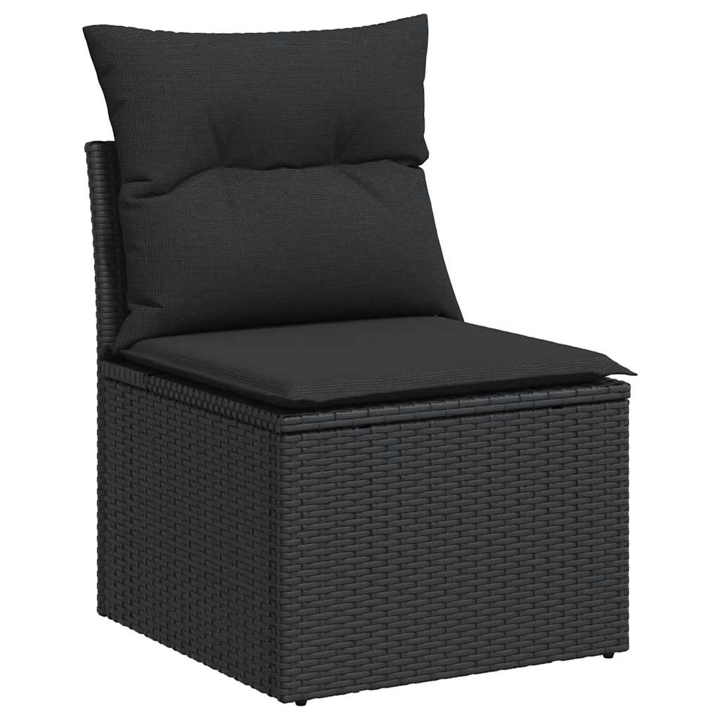 Silla de jardín sin brazos con cojines de ratán sintético negro
