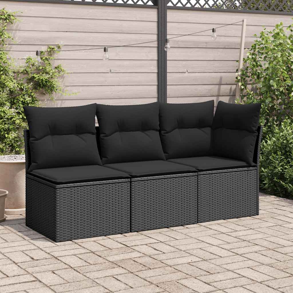 Silla de jardín sin brazos con cojines de ratán sintético negro