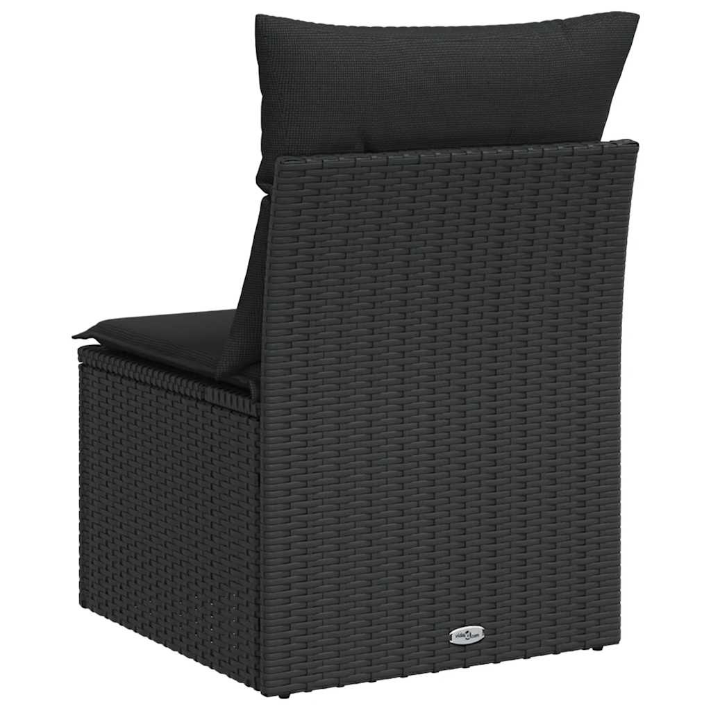 Silla de jardín sin brazos con cojines de ratán sintético negro