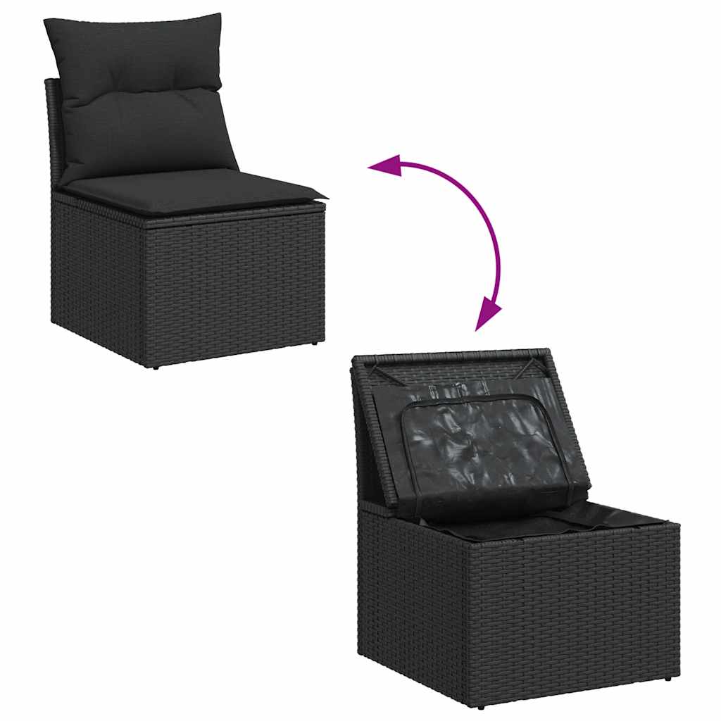 Silla de jardín sin brazos con cojines de ratán sintético negro