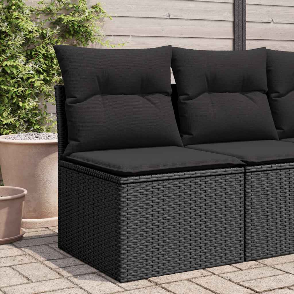 Silla de jardín sin brazos con cojines de ratán sintético negro