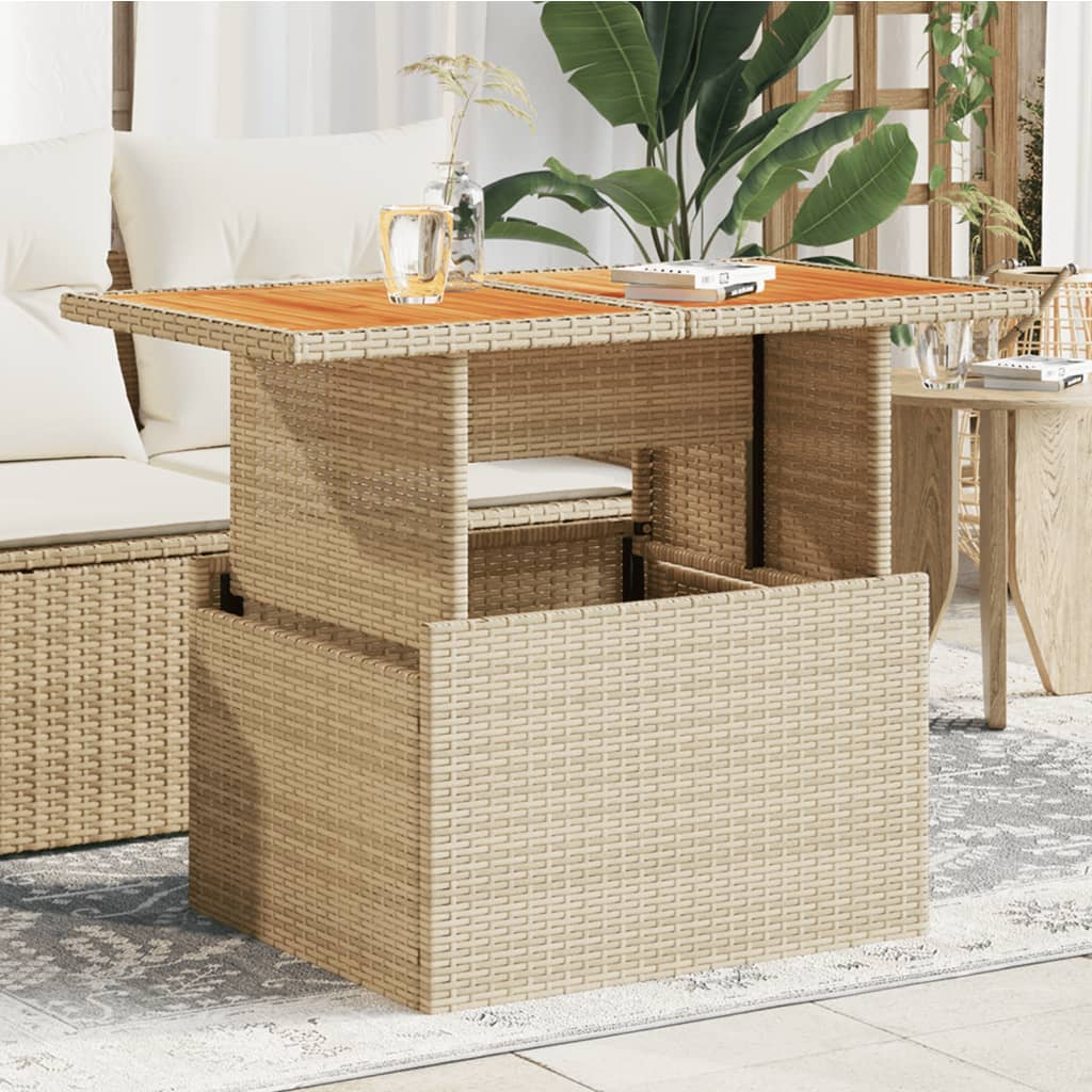 Mesa de jardín ratán PE y madera acacia gris 110x110x71 cm