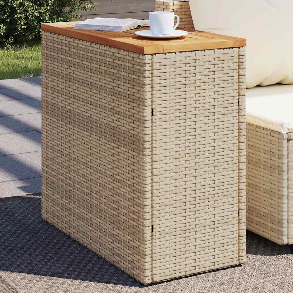 Mesa auxiliar jardín tapa madera ratán PE beige 100x40x75 cm