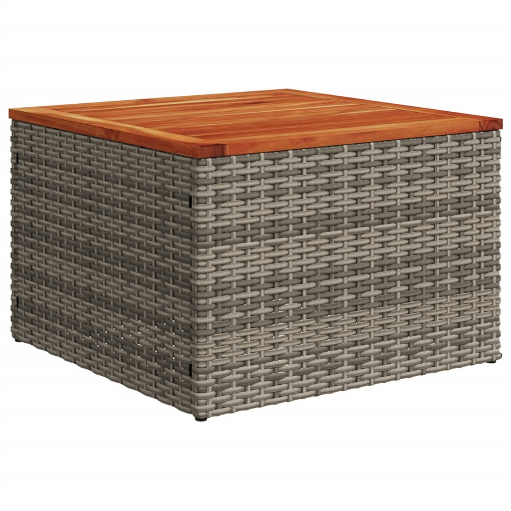 Mesa de jardín de madera de acacia y ratán PE gris 55x55x37 cm
