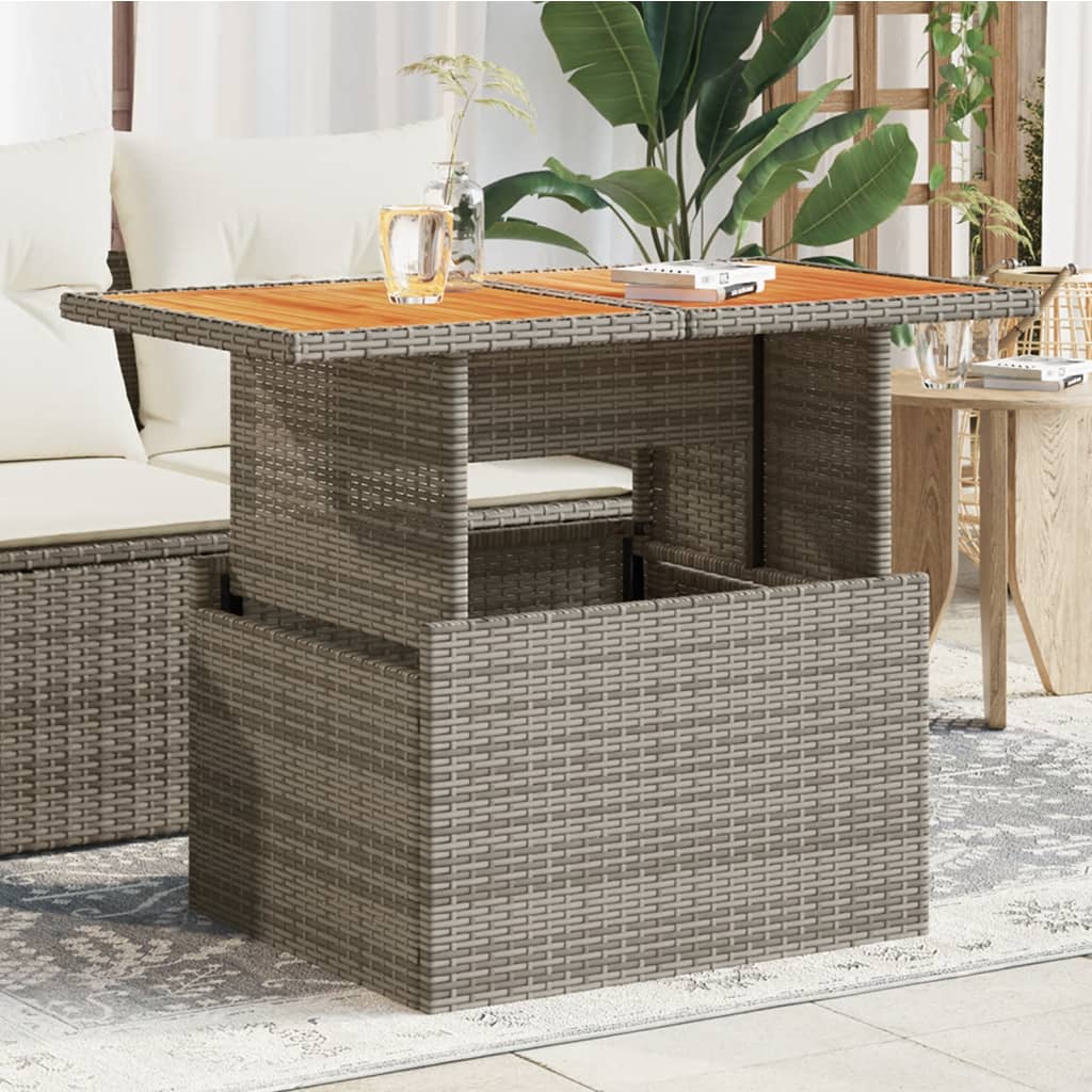 Mesa de jardín ratán PE y madera acacia gris 110x110x71 cm