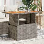 Mesa de jardín ratán PE y madera acacia gris 110x110x71 cm