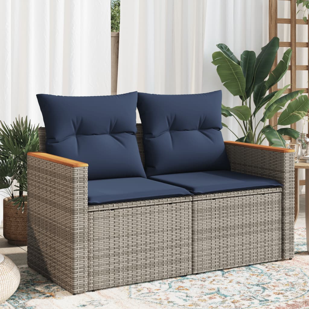 Silla de jardín sin brazos con cojines de ratán sintético negro