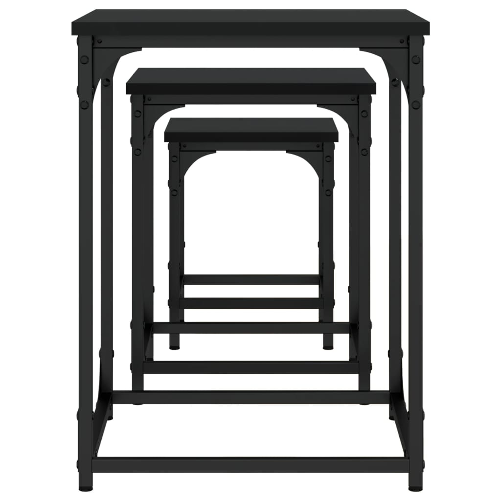 Mesas de centro apilables 3 piezas madera de ingeniería negro