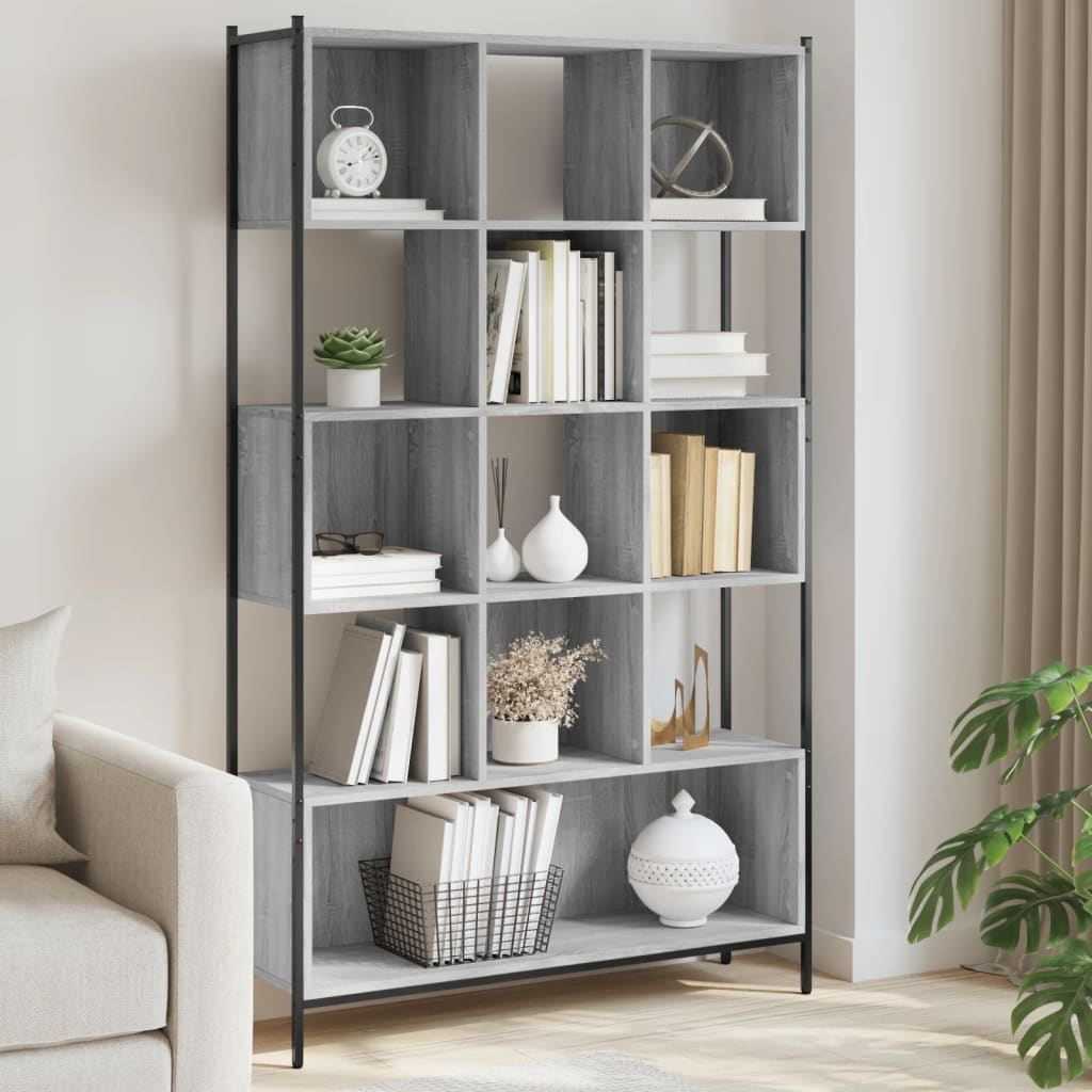 Engineered Wood and Black Metal Bookcase 79x30x180 cm