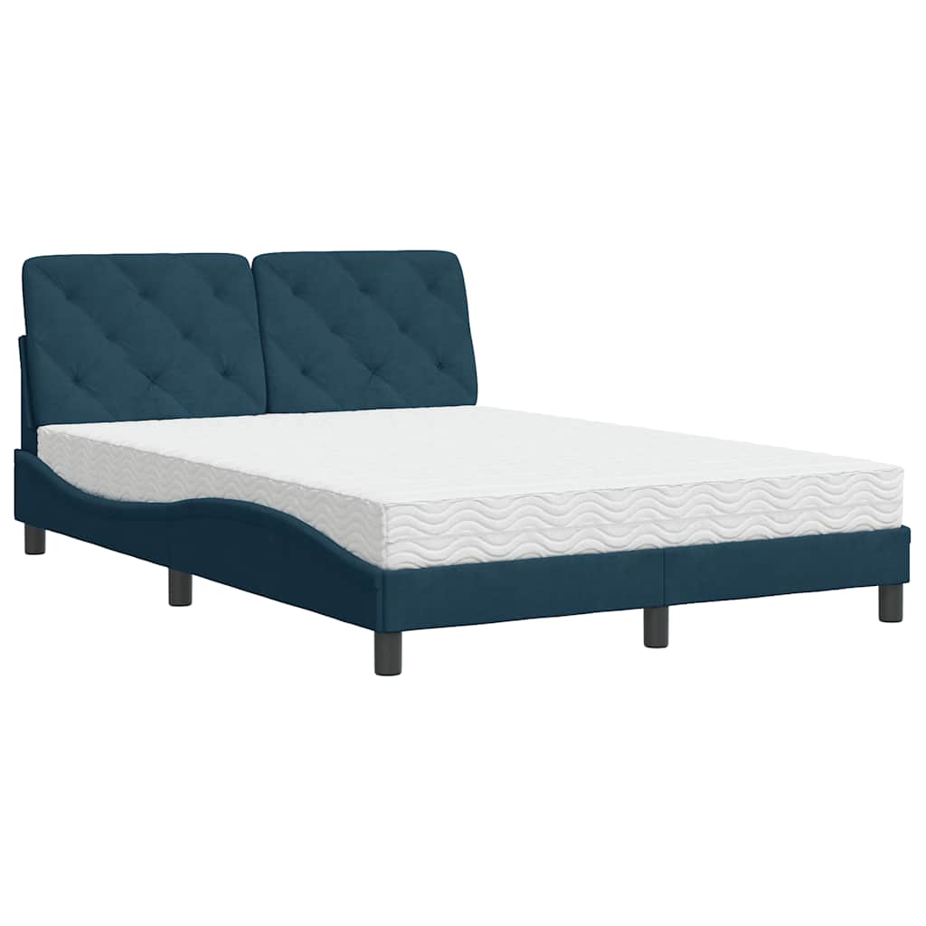 Cama con colchón azul terciopelo 120x200 cm