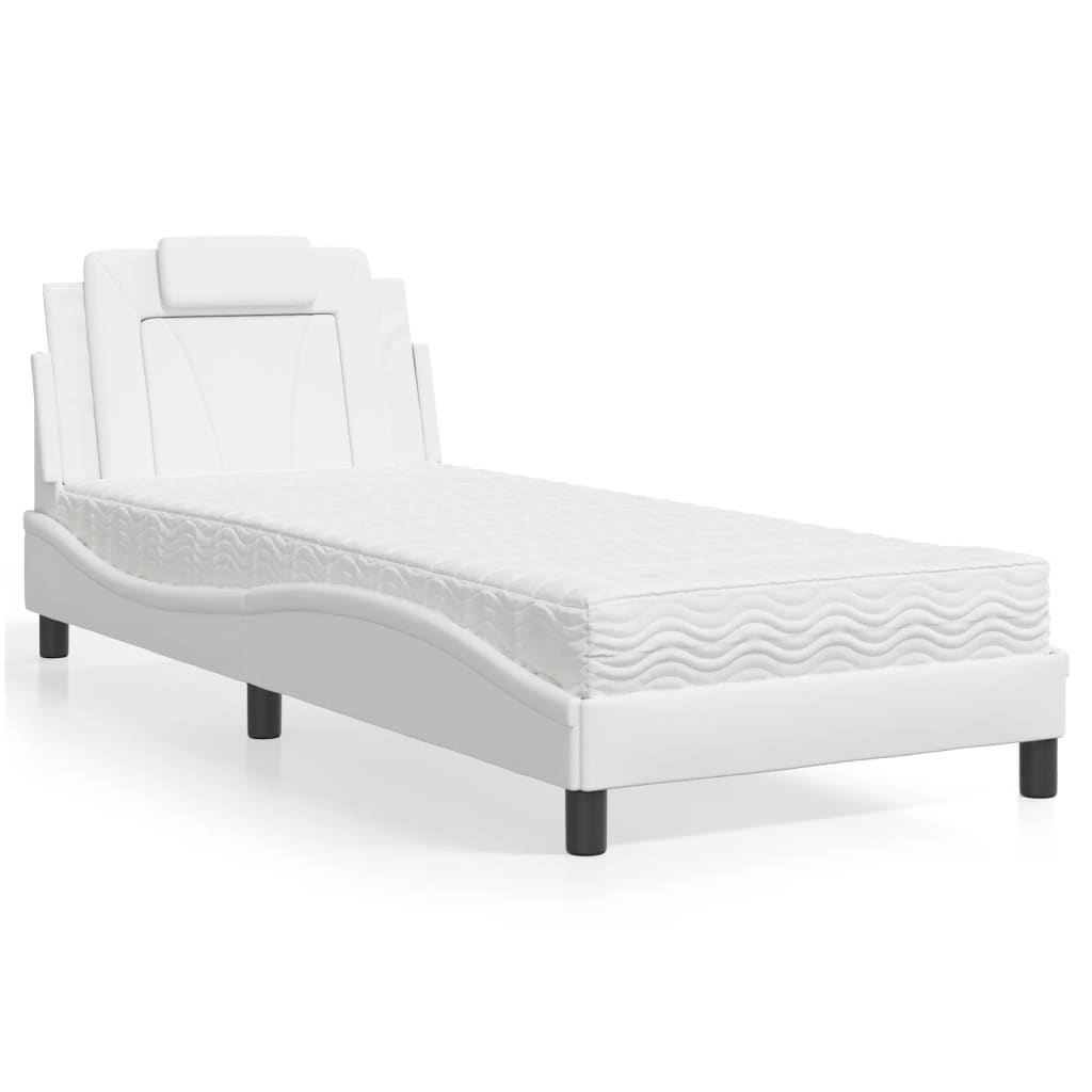 Cama Viana con colchón cuero sintético blanco 120x200 cm