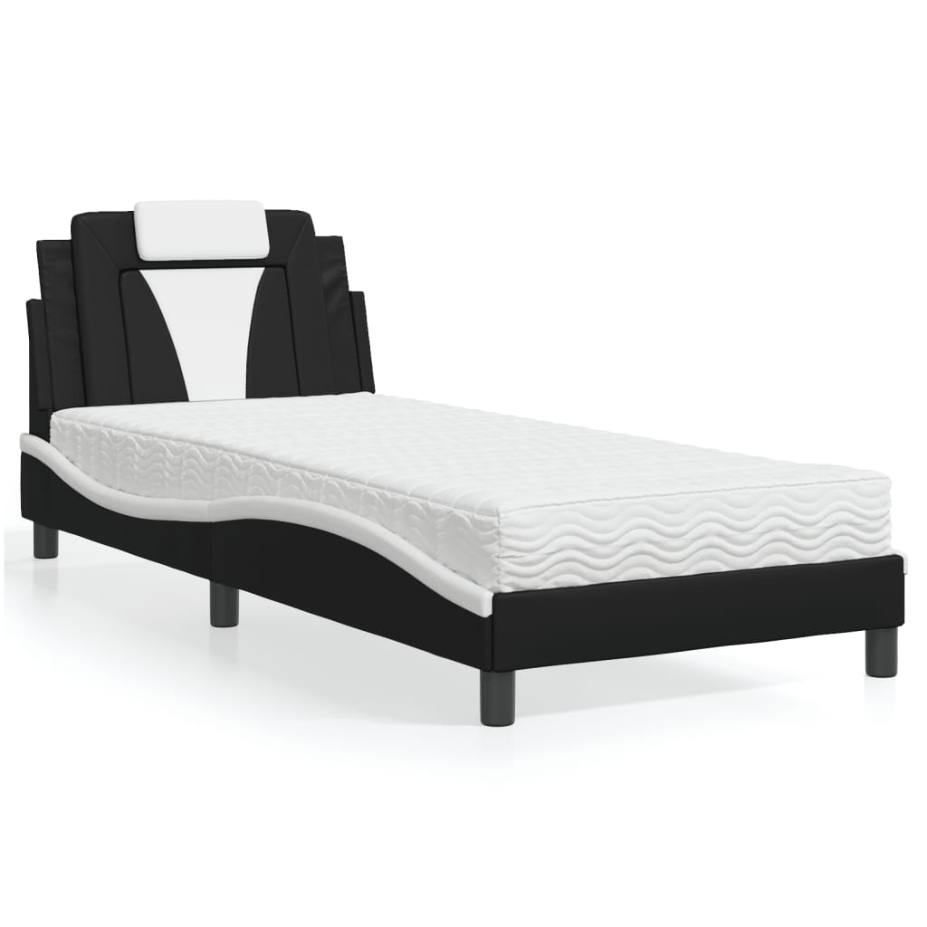 Cama Viana con colchón cuero sintético blanco 120x200 cm