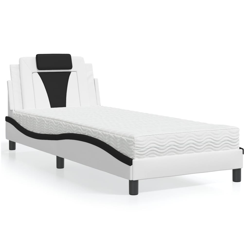 Cama Viana con colchón cuero sintético blanco 120x200 cm