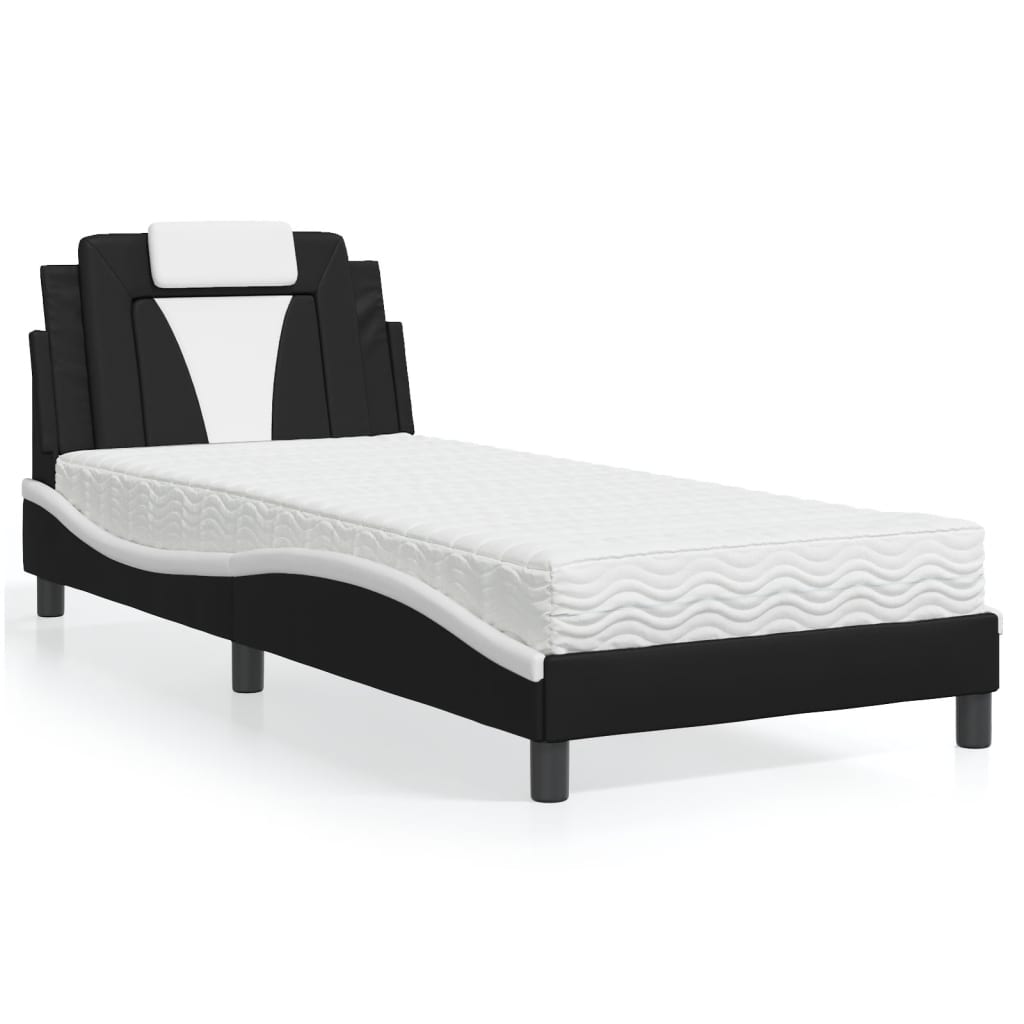 Cama Viana con colchón cuero sintético blanco 120x200 cm