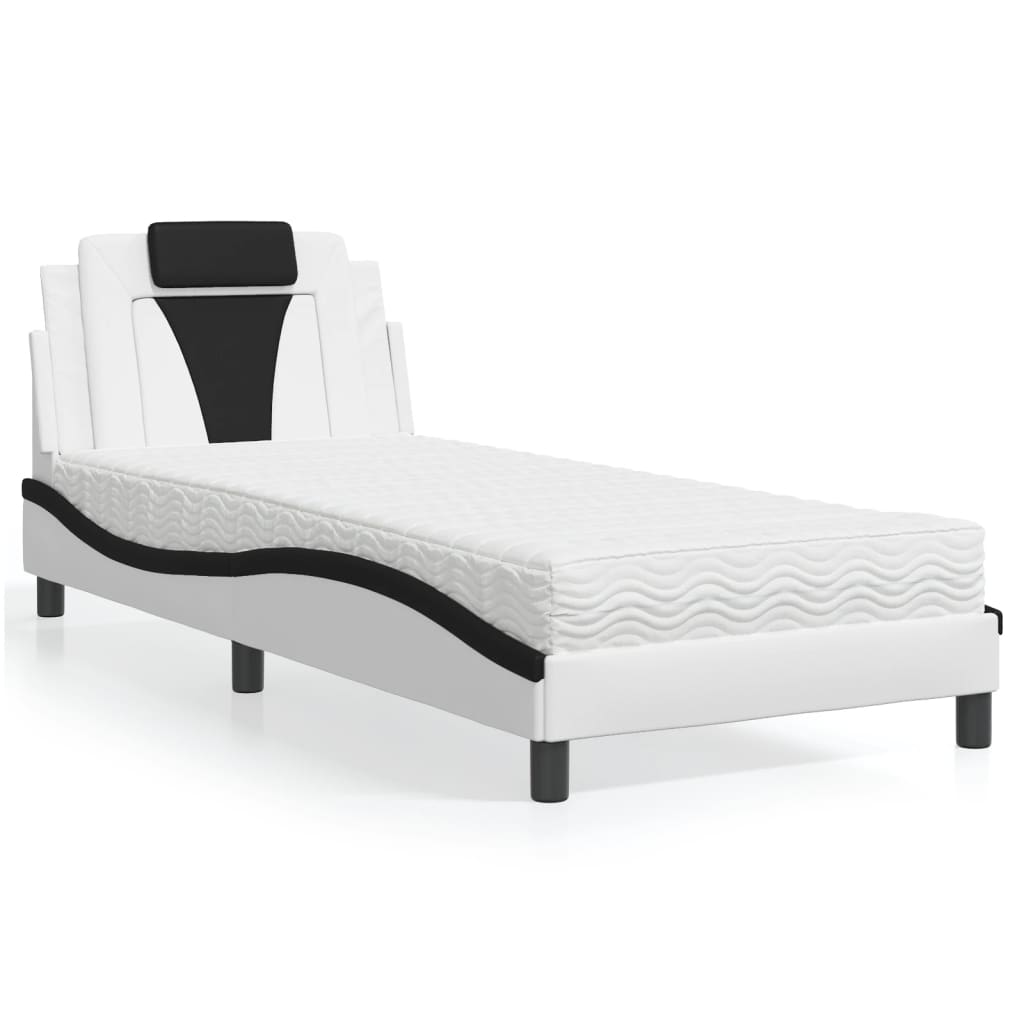 Cama Viana con colchón cuero sintético blanco 120x200 cm