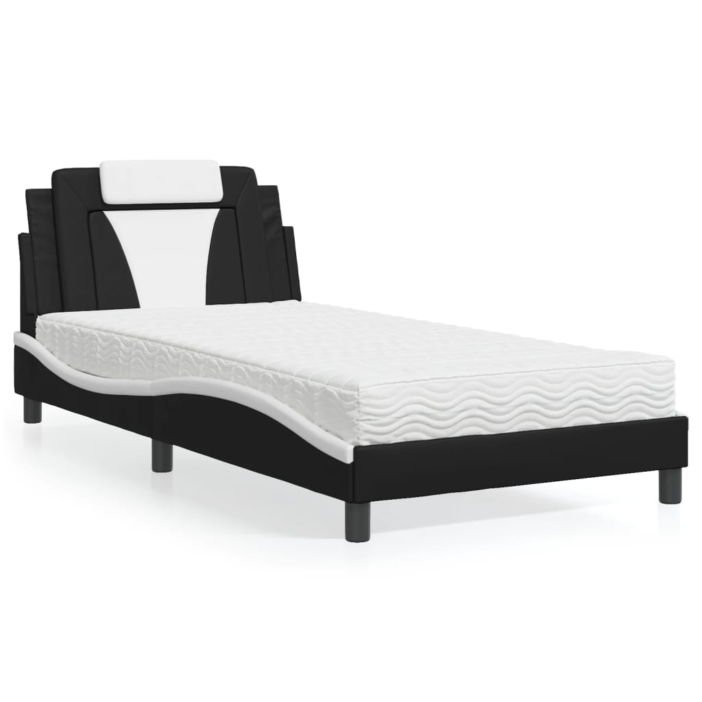 Cama Viana con colchón cuero sintético blanco 120x200 cm
