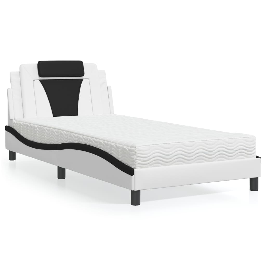 Cama Viana con colchón cuero sintético blanco 120x200 cm