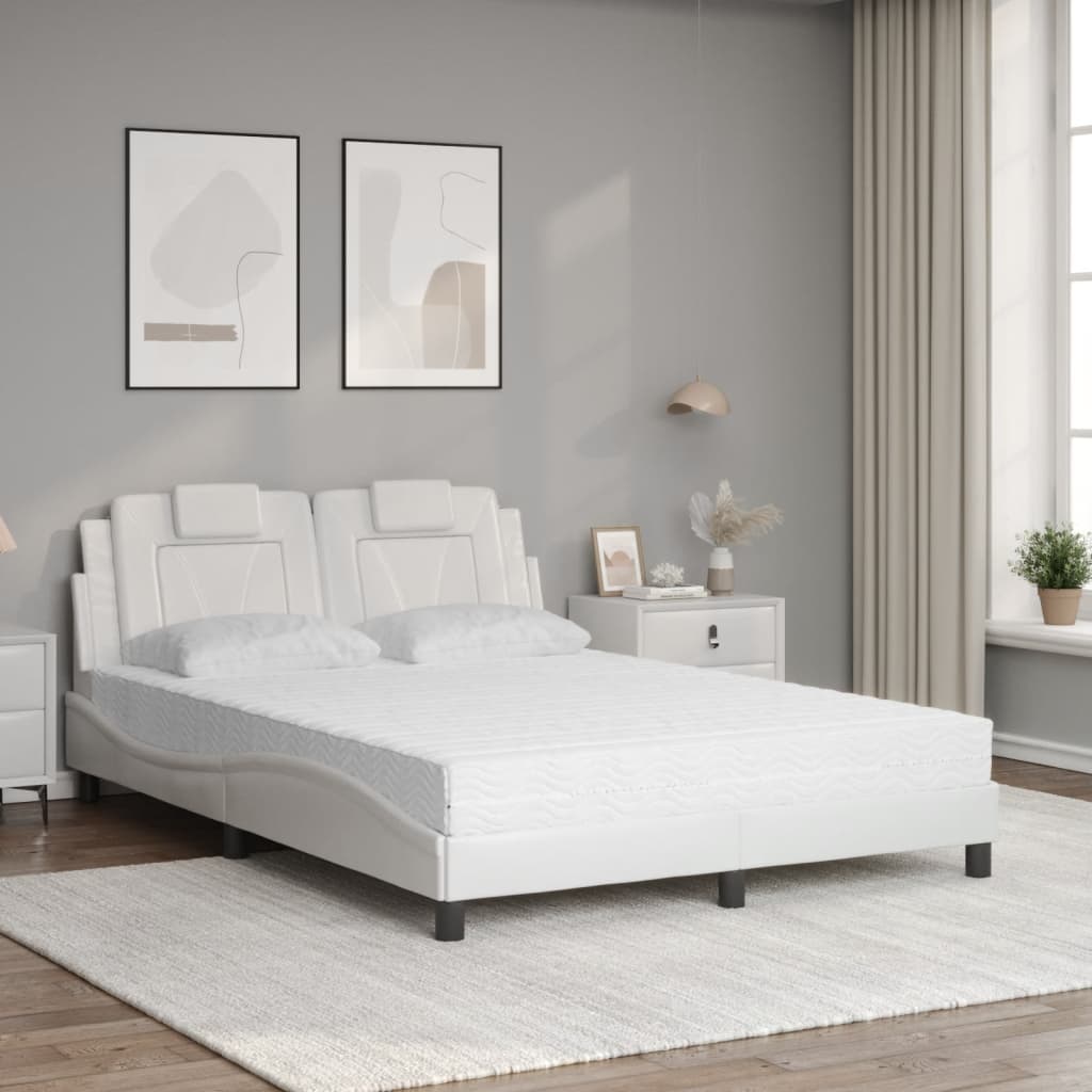 Cama Viana con colchón cuero sintético blanco 120x200 cm