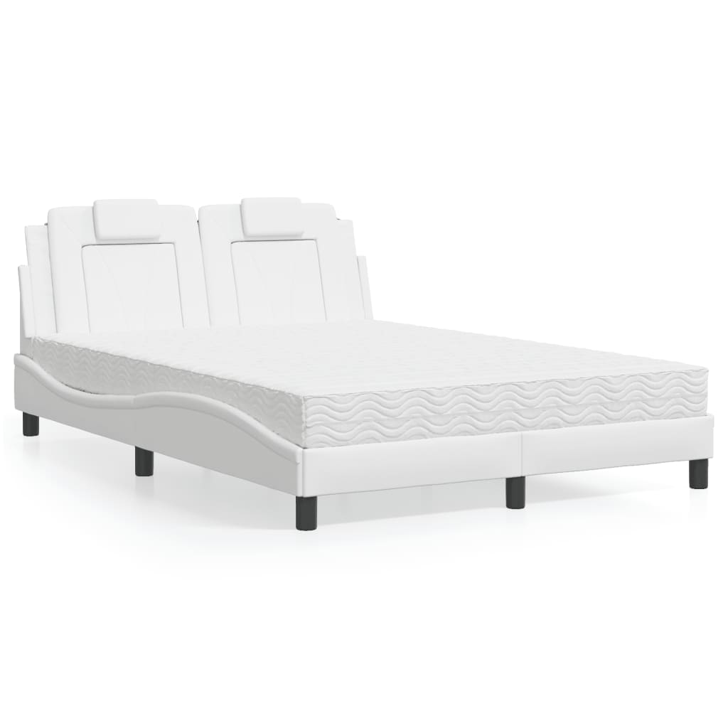 Cama Viana con colchón cuero sintético blanco 120x200 cm