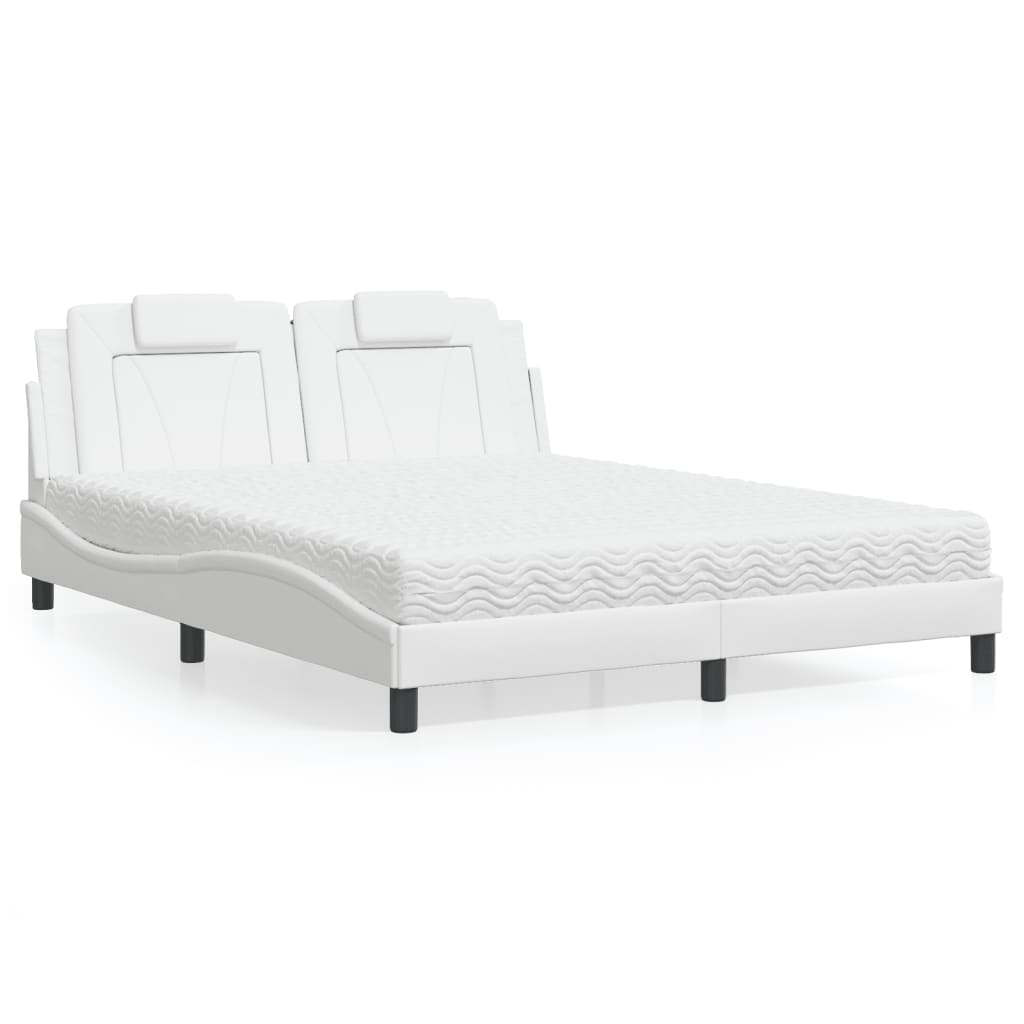 Cama Viana con colchón cuero sintético blanco 120x200 cm