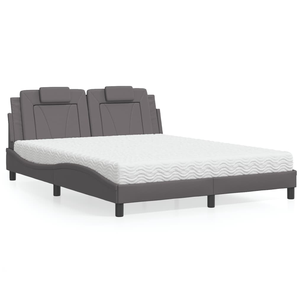 Cama Viana con colchón cuero sintético blanco 120x200 cm
