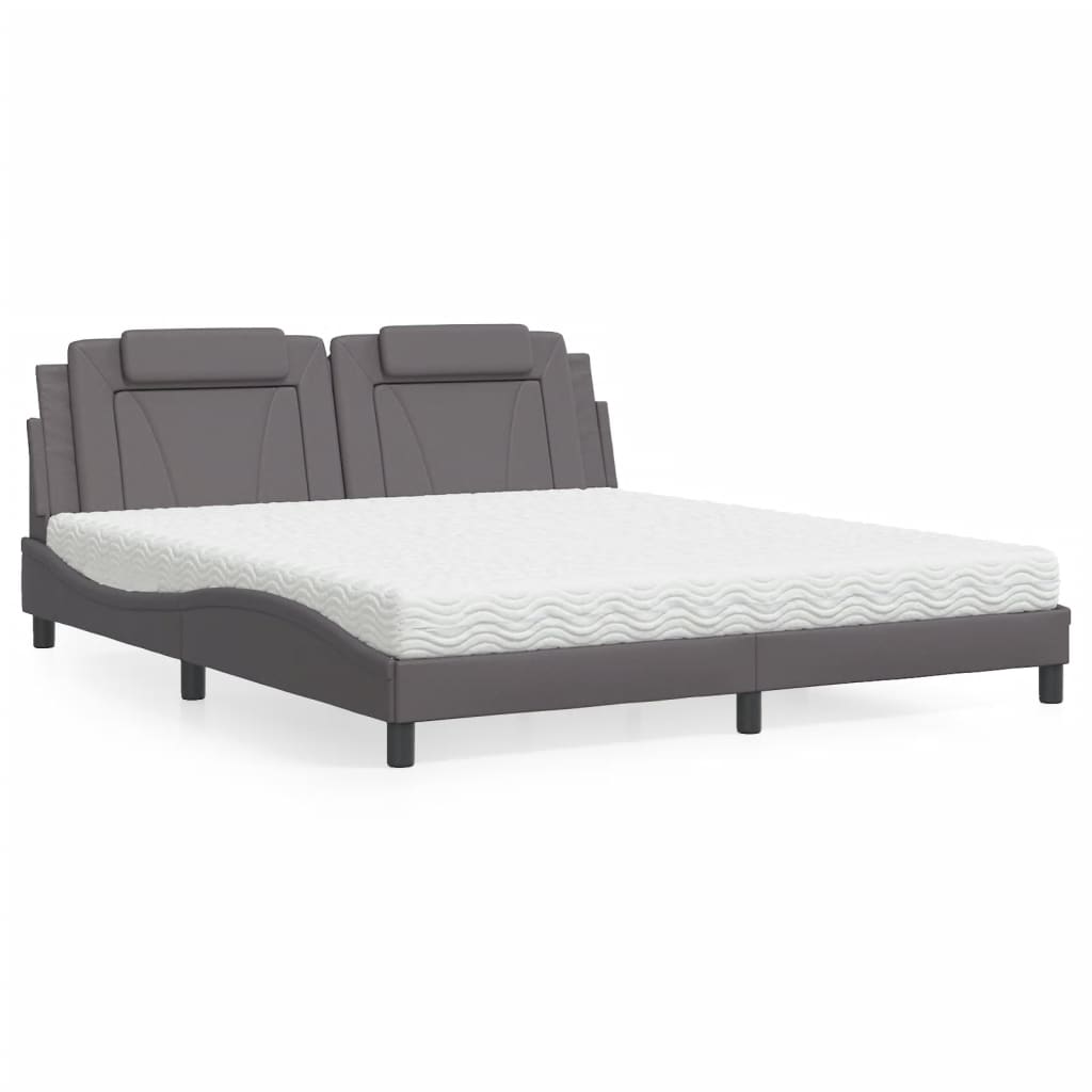 Cama Viana con colchón cuero sintético blanco 120x200 cm
